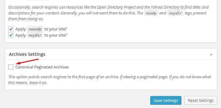 Canonical Paginated Archives SEO setting for Genesis