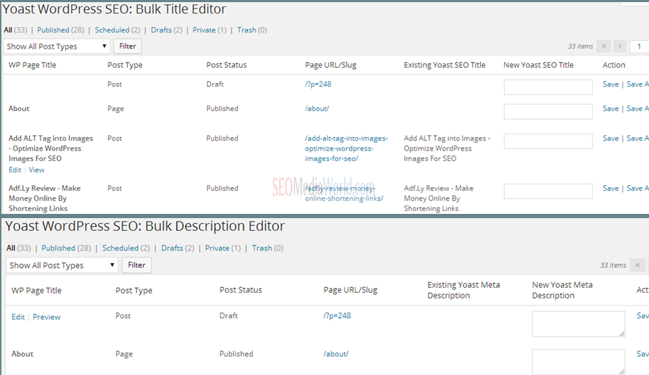 Bulk Title & Description Editor in SEO By Yoast