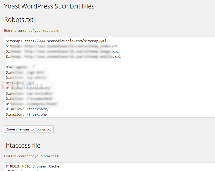 Robots txt file and htacess files setting in WordPress