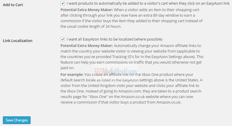 EasyAzon Pro Additional Affiliate Link Options