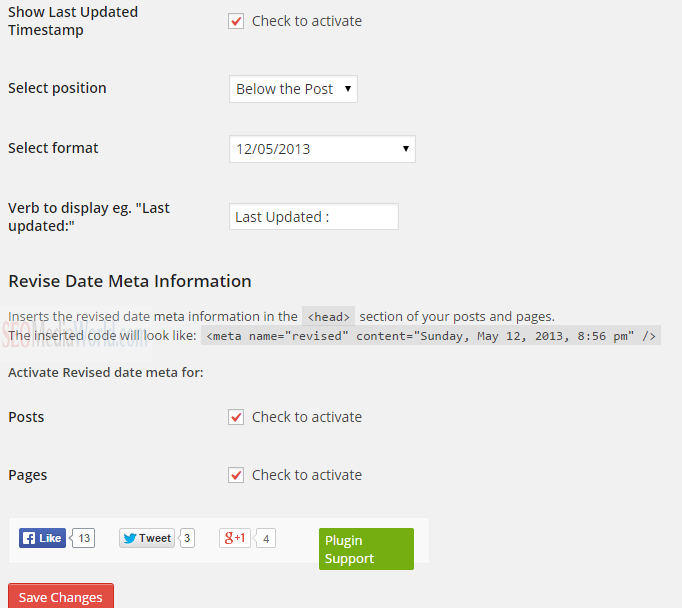 WP Last Modified  Plugin Setting