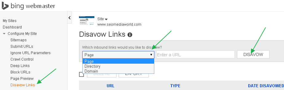 Disavow Links from Bing Webmaster Tools